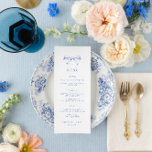 Menú Boda azul de barrido de mano de vintage<br><div class="desc">Menú Boda azul y blanco con manchas pintadas a la antigua. Haga clic en "personalizar más adelante" para ajustar el diseño.</div>