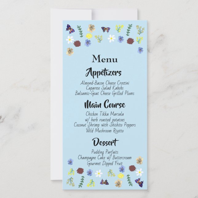 Menú Boda azul del jardín floral botánico (Anverso)