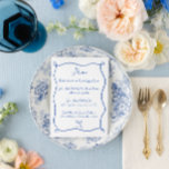 Menú Boda Azul Francés con cinta de dibujo a mano y rev<br><div class="desc">Menú Boda azul con cinta dibujada a mano y doblado con letra de estilo manuscrito.</div>