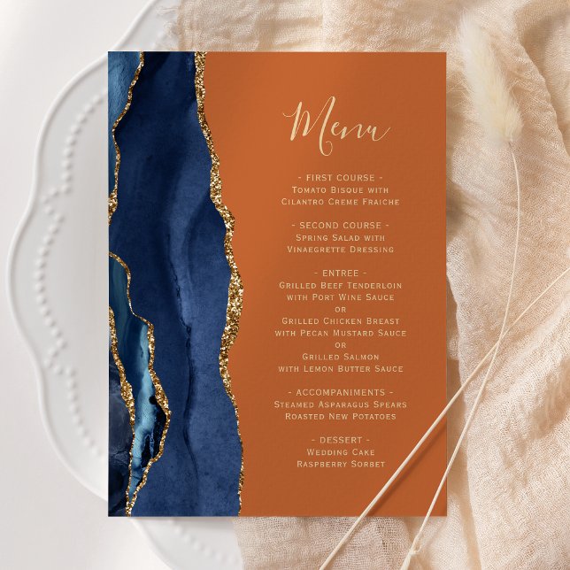Menú Boda Azul Marino Dorado Naranja Quemada (Subido por el creador)