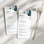Menú Boda azul marino y azul polvoriento<br><div class="desc">Un maravilloso diseño de temática floral boda con hermosas flores de color azul acuático. El color y el texto se pueden personalizar.</div>