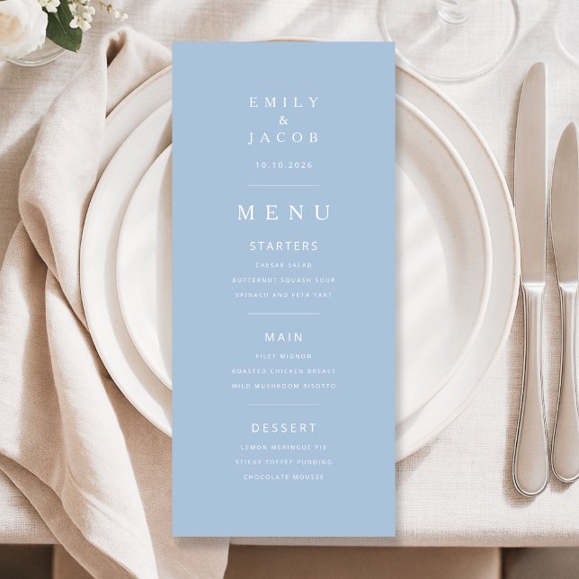 Menú Boda Azul Minimalista Elegante (Elegant Minimal Blue Wedding Menu)