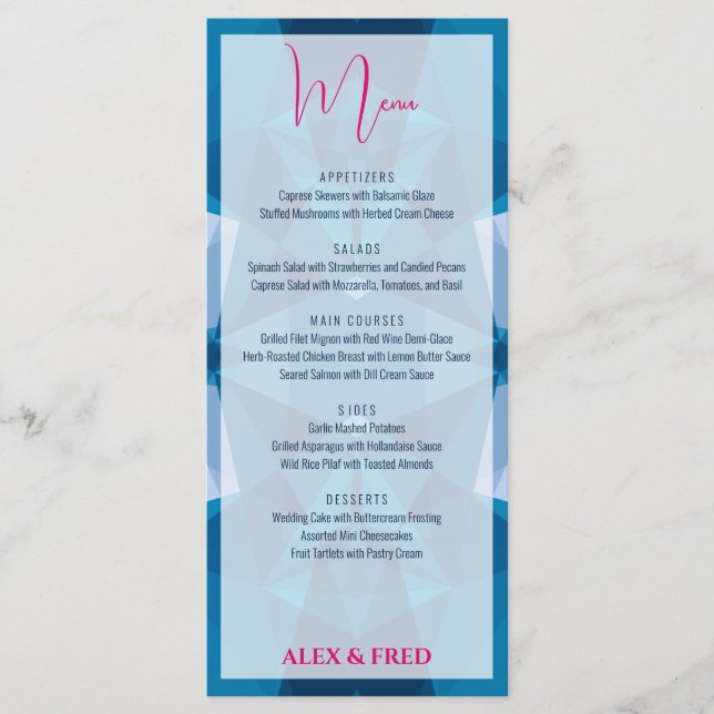 Menú Boda azul moderno (Anverso)