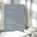 MENÚ Boda azul polvoriento mínimo<br><div class="desc">Estas elegantes y modernas tarjetas de menú boda o de menú para la cena presentan un sencillo fondo azul polvoriento y un diseño de texto blanco. Añada sus iniciales o su monograma para hacerlas completamente propias.</div>
