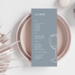 Menú Boda azul polvoriento mínimo Bar<br><div class="desc">Estas elegantes y modernas tarjetas a la carta de boda o de menú para la cena presentan un diseño de texto sencillo,  con un ilustracion minimalista. Añada sus iniciales o su monograma para hacerlas completamente propias.</div>
