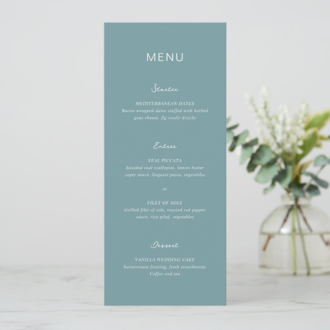 Menú Boda Azul Silenciada Simple y Elegante (Anverso de pie)