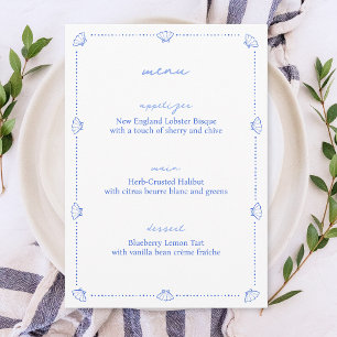 Menú Boda azul y blanco del borde de la cubierta de Mod