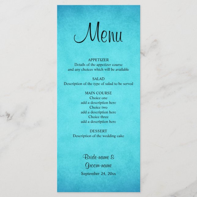 Menú Boda azul y negro (Anverso)