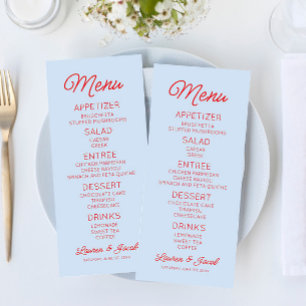 Menú Boda Azul y Roja Minimalista Moderna