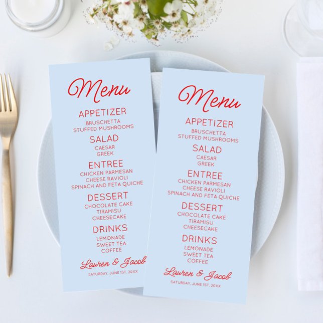 Menú Boda Azul y Roja Minimalista Moderna (Subido por el creador)