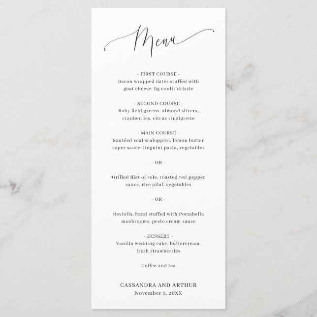 Menú Boda Blanca Clásica Simple y Elegante (Anverso)