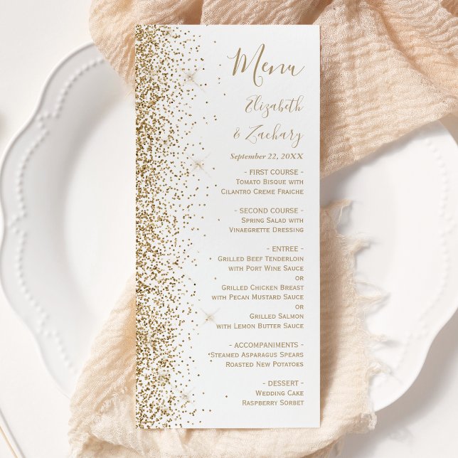 Menú Boda Blanca con Brillo Dorado Moderno (Subido por el creador)