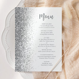 Menú Boda Blanca Escritura Brillo Plateado