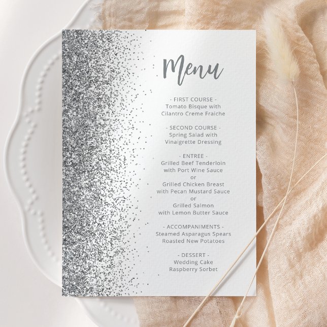 Menú Boda Blanca Escritura Brillo Plateado (Subido por el creador)