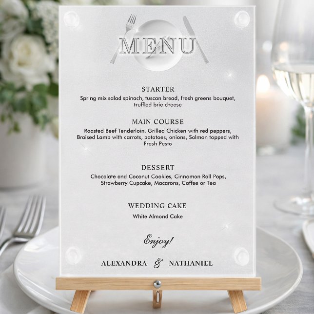 Menú Boda Blanca Negra Acrílica Falsa Simple Moderna (Subido por el creador)