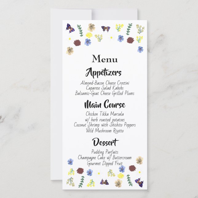 Menú Boda blanco del Jardín floral botánico (Anverso)