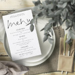 Menú Boda blanco negro con guión elegante de presu<br><div class="desc">Menú Boda blanco negro con guión elegante de presupuesto. Un precio económico de 5, 5" x 8, 5", en una elegante stock de 110 lb LINEN - para un ambiente de lujo a gran valor, es perfecto para menús, así como invitaciones y programas, etc. Esta alternativa de tamaño de presupuesto...</div>