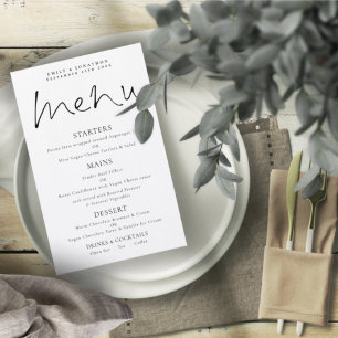Menú Boda blanco negro con guión elegante de presu