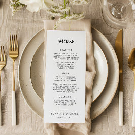 Menú Boda blanco negro con letras de mano modernas