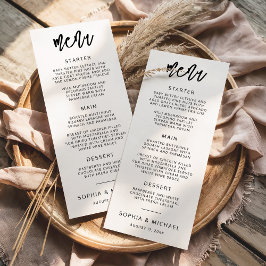Menú Boda blanco negro de escritura contemporánea moder