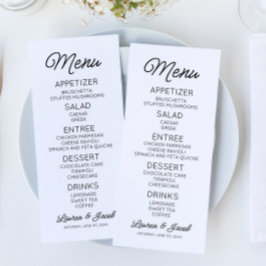 Menú Boda blanco negro Minimalista moderno mínimo