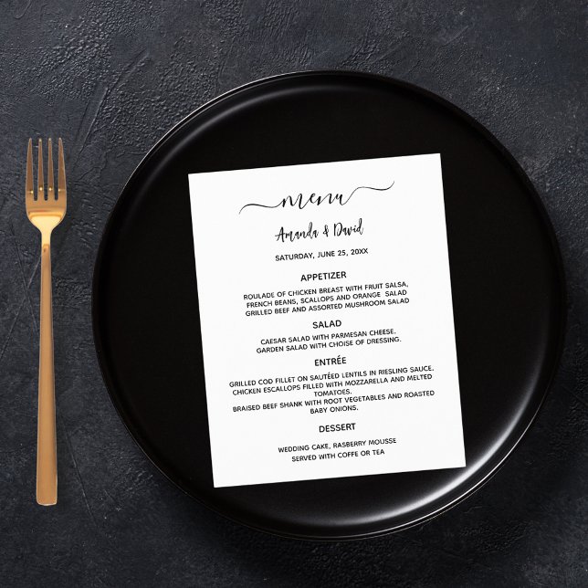 Menú boda blanco negro simple (Subido por el creador)