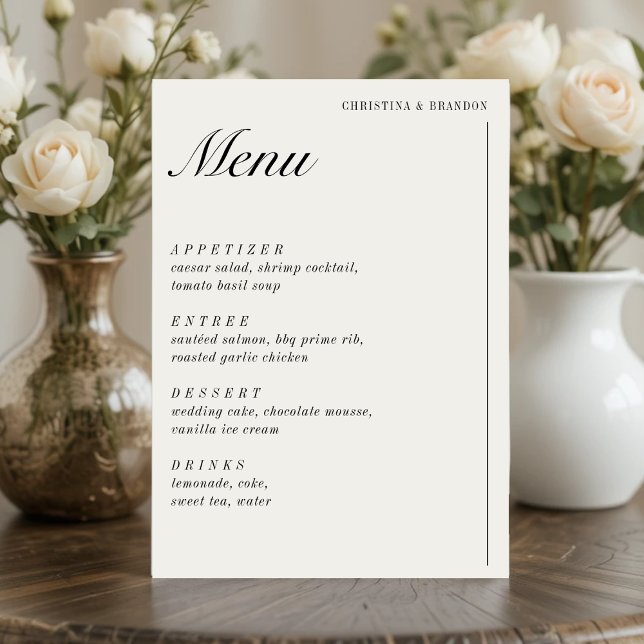 Menú Boda blanco 'Old Money' Minimalista (Old Money Minimalist Ecru White Wedding Menu
)