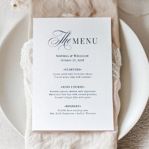 Menú Boda Blanco y Azul Marino Clásico Lujo