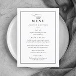 Menú Boda blanco y negro clásico elegante<br><div class="desc">Este menú clásico elegante de bodas es sencillo y versátil. Presenta un diseño en blanco y negro de moda con un monograma,  detalles del guión,  marco simple y texto editable formalmente. Haga clic en el botón de edición para personalizar de este diseño.</div>