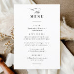 Menú Boda blanco y negro clásico elegante<br><div class="desc">Menú de cena clásico elegante en Boda blanco y negro. Presenta un diseño en blanco y negro de moda con un monograma,  detalles del guión,  marco simple y texto editable formalmente. Haga clic en el botón de edición para personalizar de este diseño.</div>