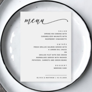 Menú Boda blanco y negro minimalista Guión moderno