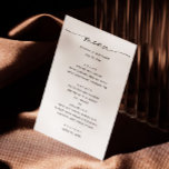 Menú Boda blanco y negro moderno | Guión minimalista<br><div class="desc">Aumente la experiencia gastronómica de su evento con este moderno menú boda de guiones en blanco y negro. Con un diseño minimalista y una tipografía elegante, es perfecto para bodas, cenas de ensayo, aniversarios, cumpleaños y otras ocasiones especiales. Personalizar el texto para que coincida con los detalles de tu evento...</div>