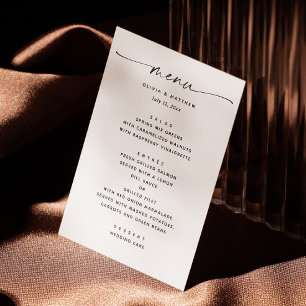Menú Boda blanco y negro moderno   Guión minimalista