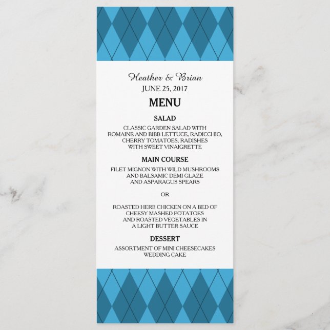 Menú Boda Blue Argyle (Anverso)