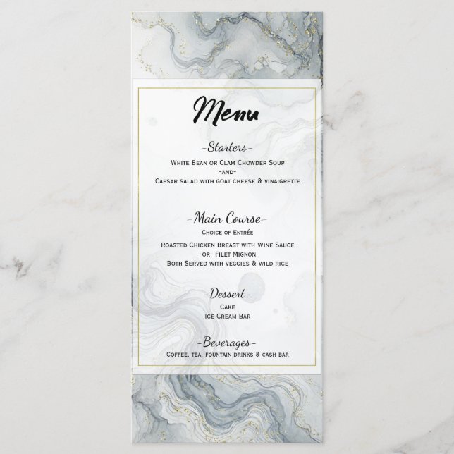 Menú Boda Blue Gray Gold Beach Watercolor (Anverso)
