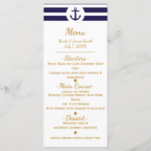 Menú Boda Blue Nautical Anchor & Stripes
