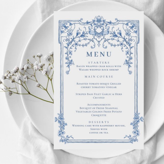 Menú Boda Blue Victorian Ornate Grace (Subido por el creador)