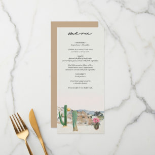 Menú Boda Boho Cactus Desierto Acuarela