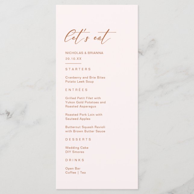 Menú Boda Boho Crema y Naranja Quemada (Anverso)