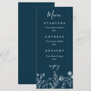 Menú Boda boho de flores silvestres azul marino