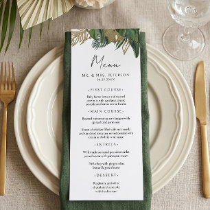 Menú Boda boho de verano botánica de vegetación tropica