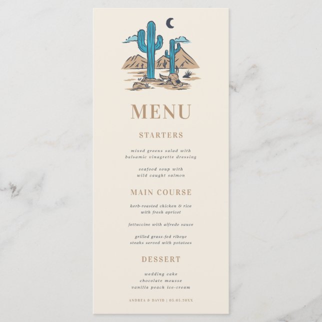 Menú Boda Boho Desierto Cactus Arizona Phoenix (Anverso)