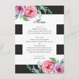Menú Boda boho en blanco y negro. Floral rosa acuarela