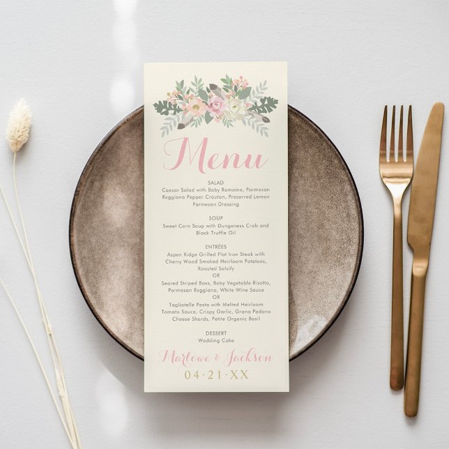 Menú Boda Boho Floral Rosa Marfil y Dorado Cena (Subido por el creador)