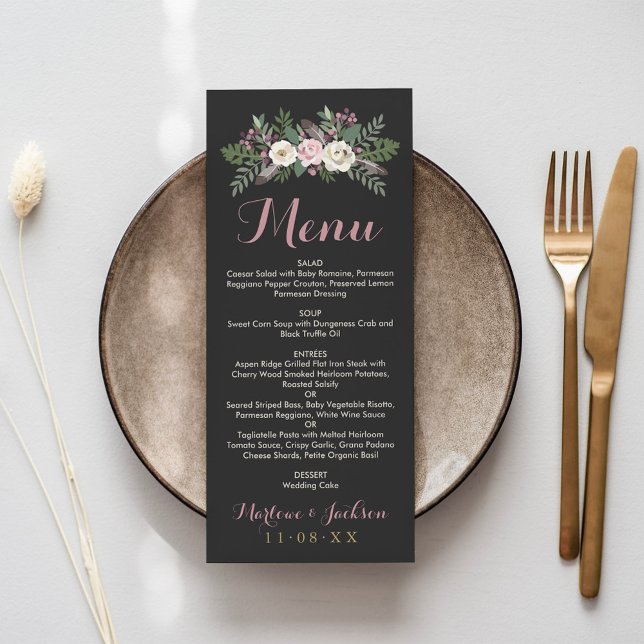 Menú Boda Boho Floral Rosa Oscura y Melancólica (Subido por el creador)