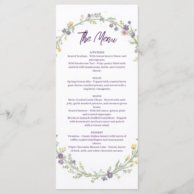 Menú Boda Boho Floral Simple Moderna (Anverso)