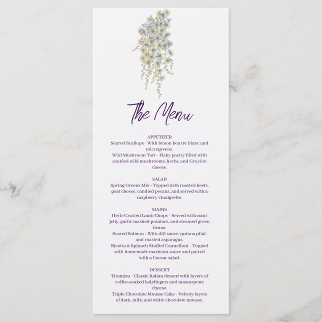Menú Boda Boho Floral Simple Moderna (Anverso)