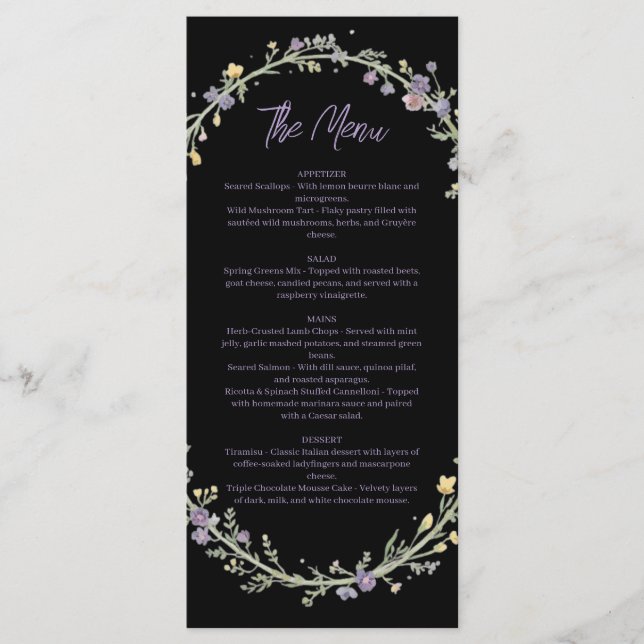Menú Boda Boho Floral Simple Moderna (Anverso)