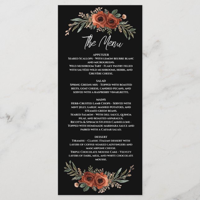 Menú Boda Boho Floral Terracota Malhumorada (Anverso)