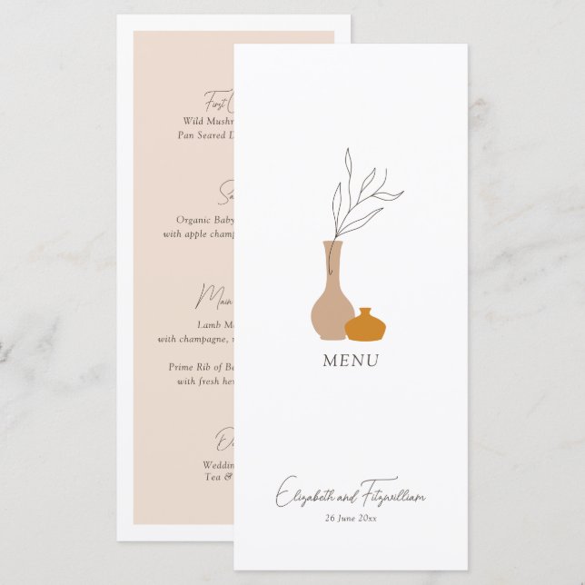 Menú Boda Boho Minimalista Vases (Anverso / Reverso)